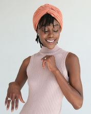 Ribbed Satin Lined Turban in Adobe