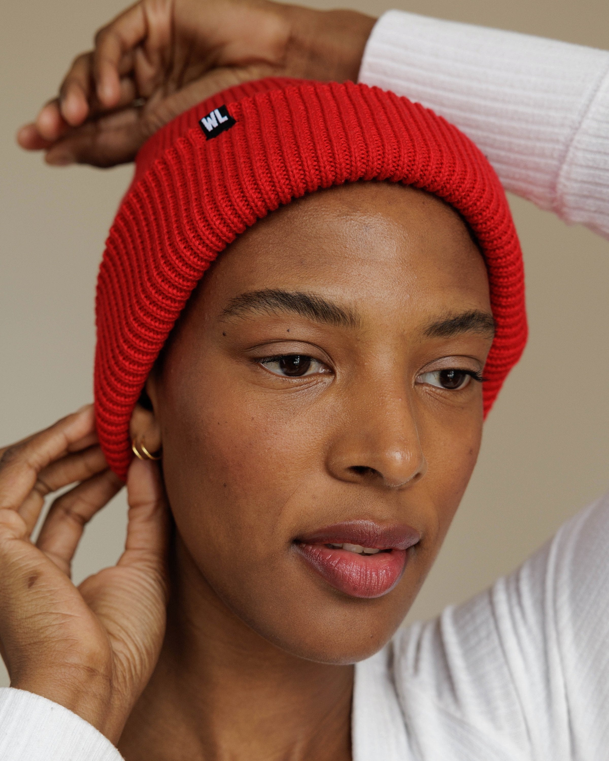 Satin Lined Beanie in Cherry