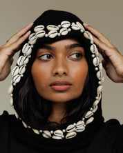 Satin Lined Cowry Shell Balaclava in Black