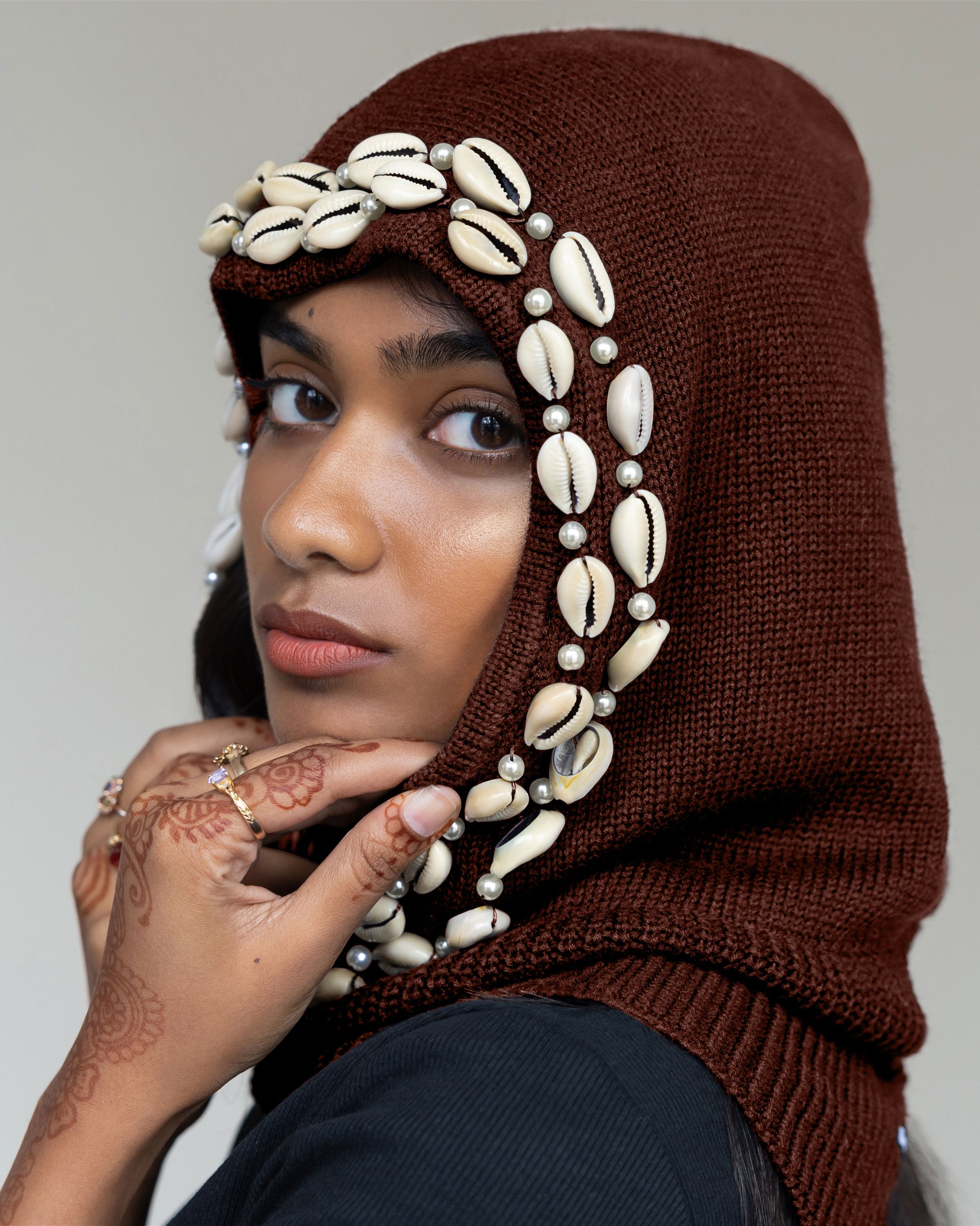 Satin Lined Cowrie Shell Balaclava in Umber