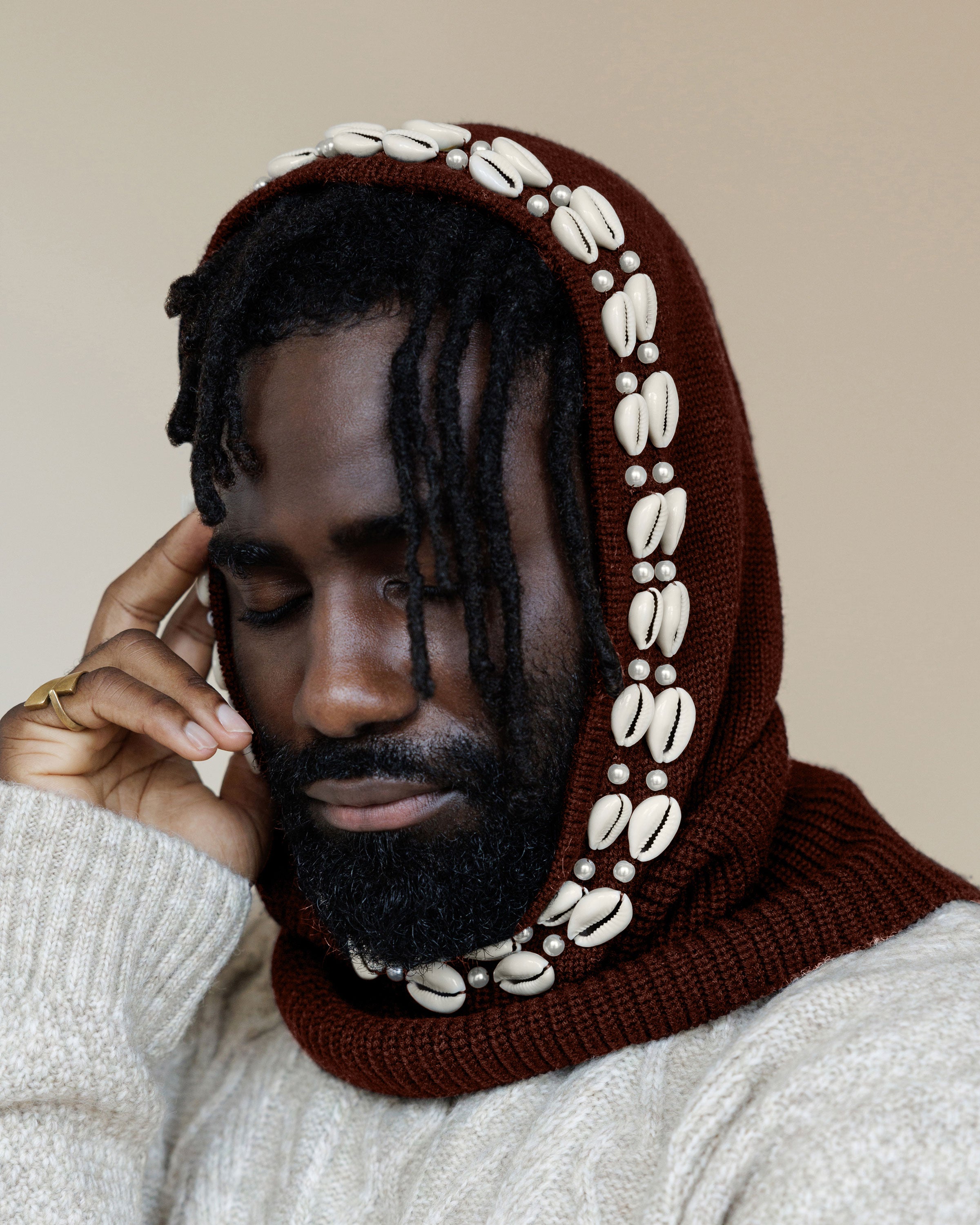 Satin Lined Cowrie Shell Balaclava in Umber