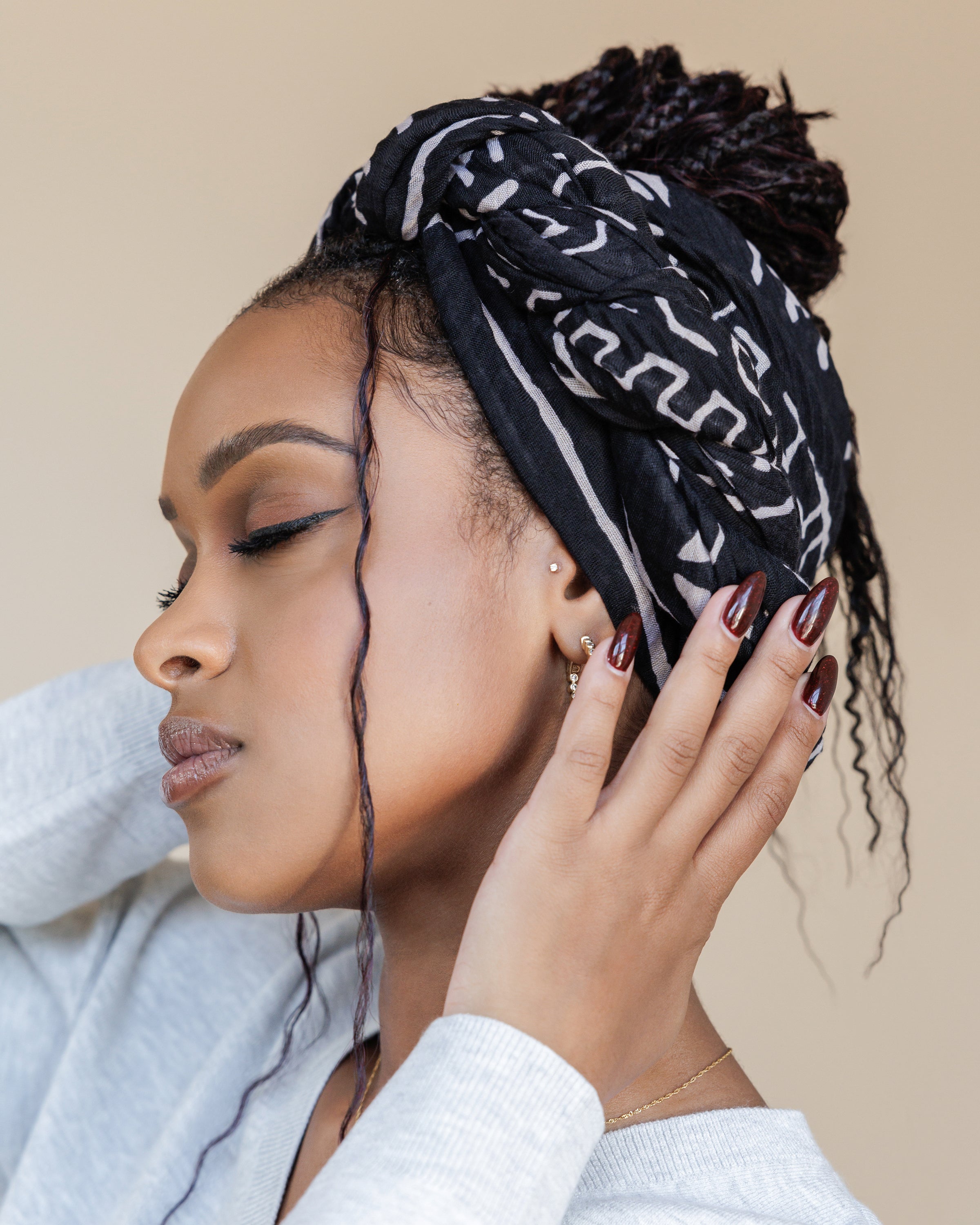 Printed Pleated Head Wrap in Heritage