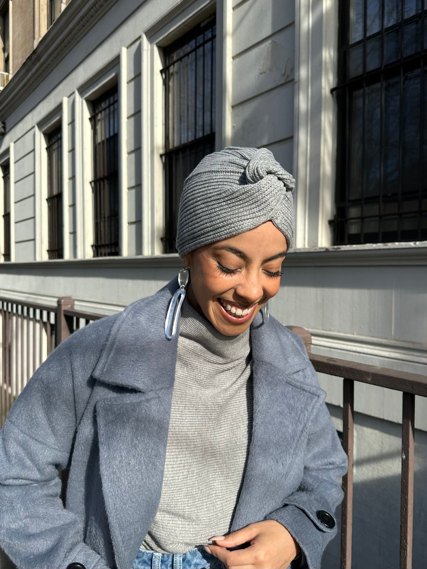 The Wrap Life Satin Lined Winter Turban in Pewter Grey Turban