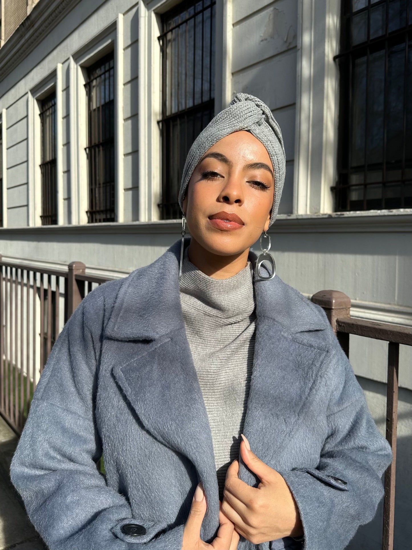The Wrap Life Satin Lined Winter Turban in Pewter Grey Turban