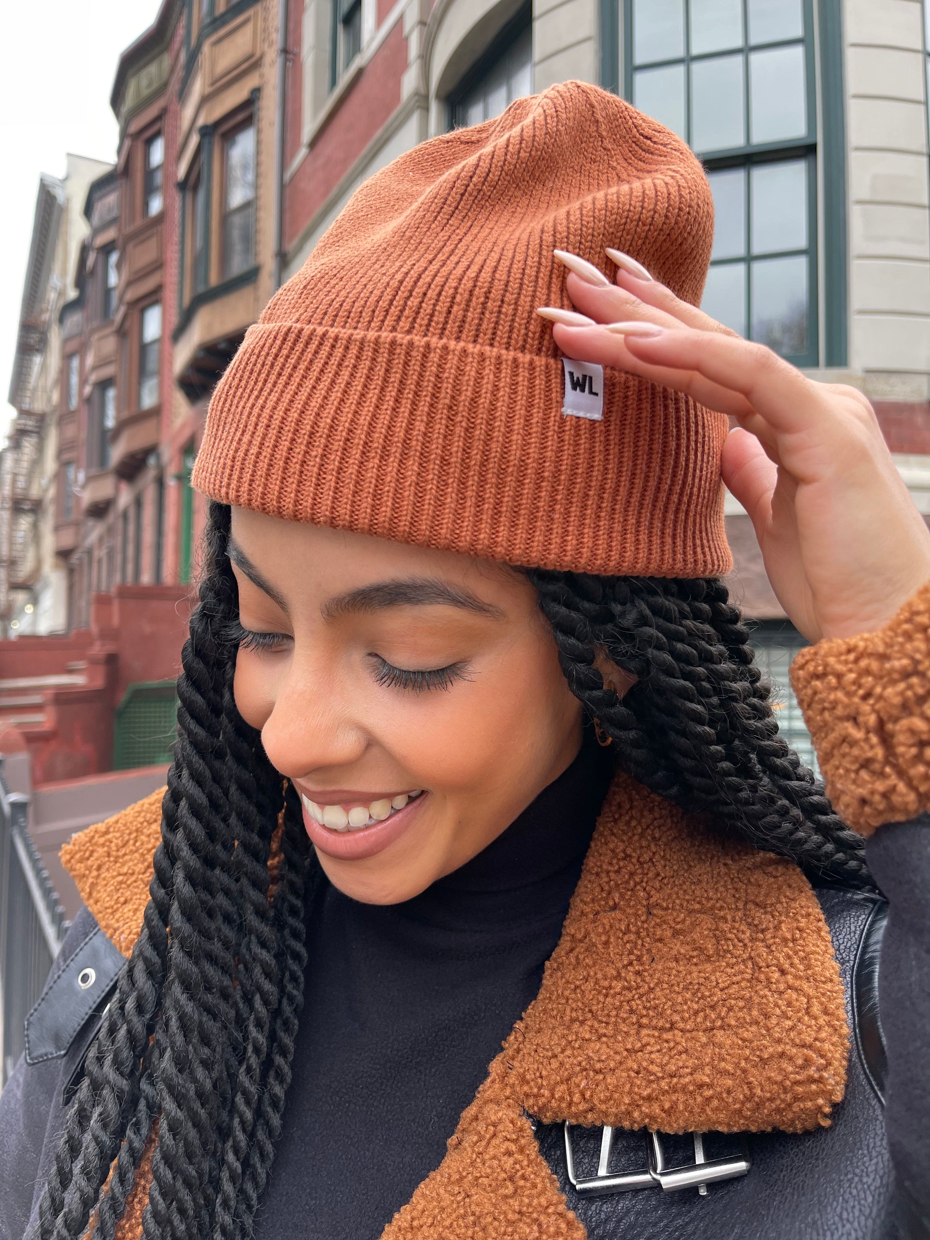The Wrap Life Cuffed Satin Lined Beanie in Sienna Red Hat
