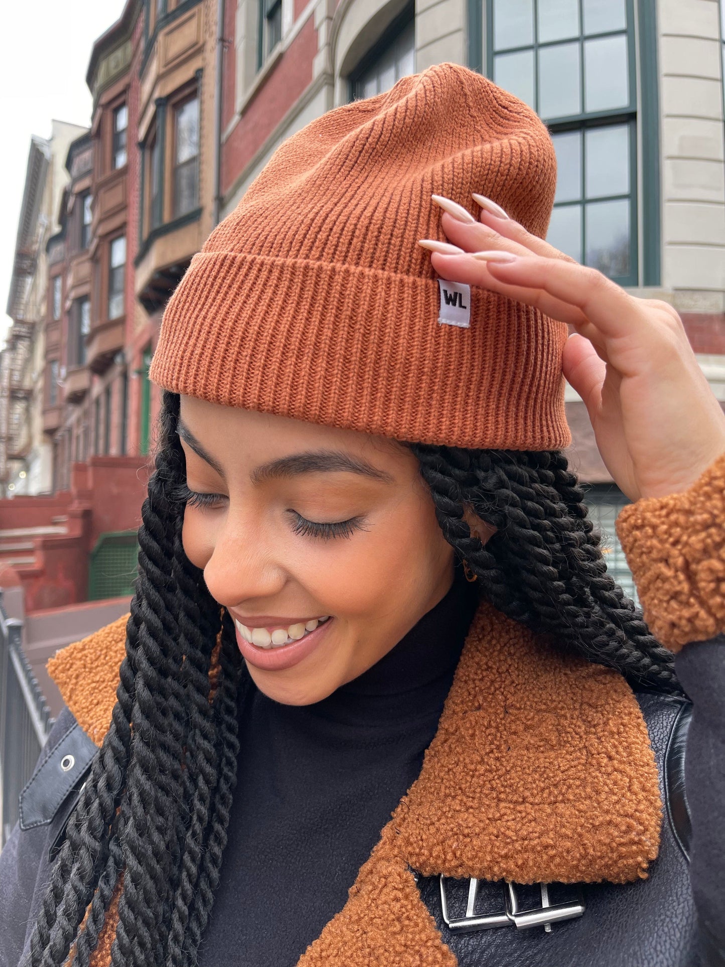 The Wrap Life Cuffed Satin Lined Beanie in Sienna Red Hat