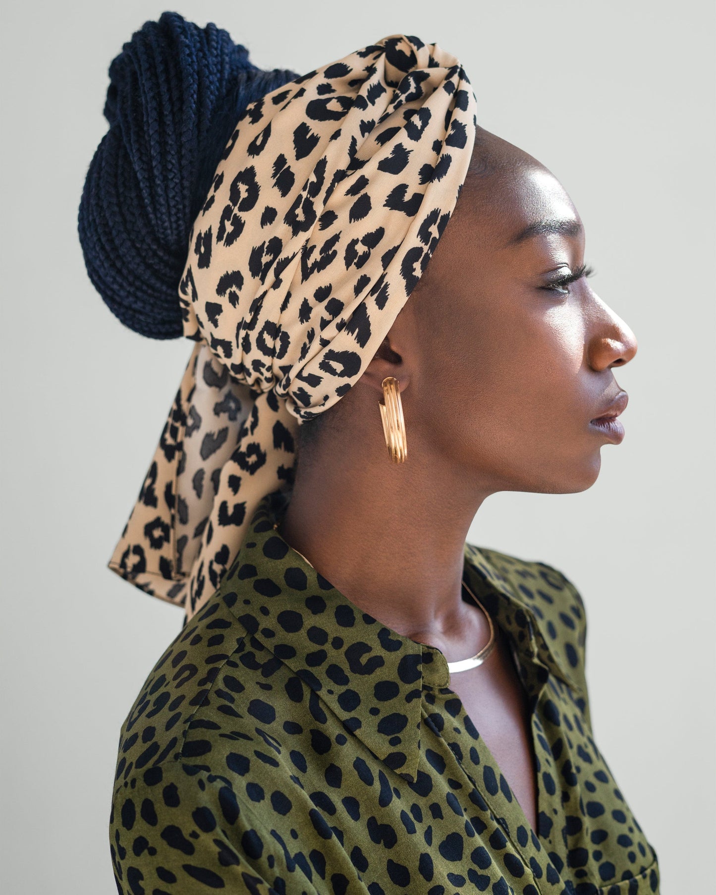 The Wrap Life Grand Leopard Head Wrap in Cream Pattern Head Wrap