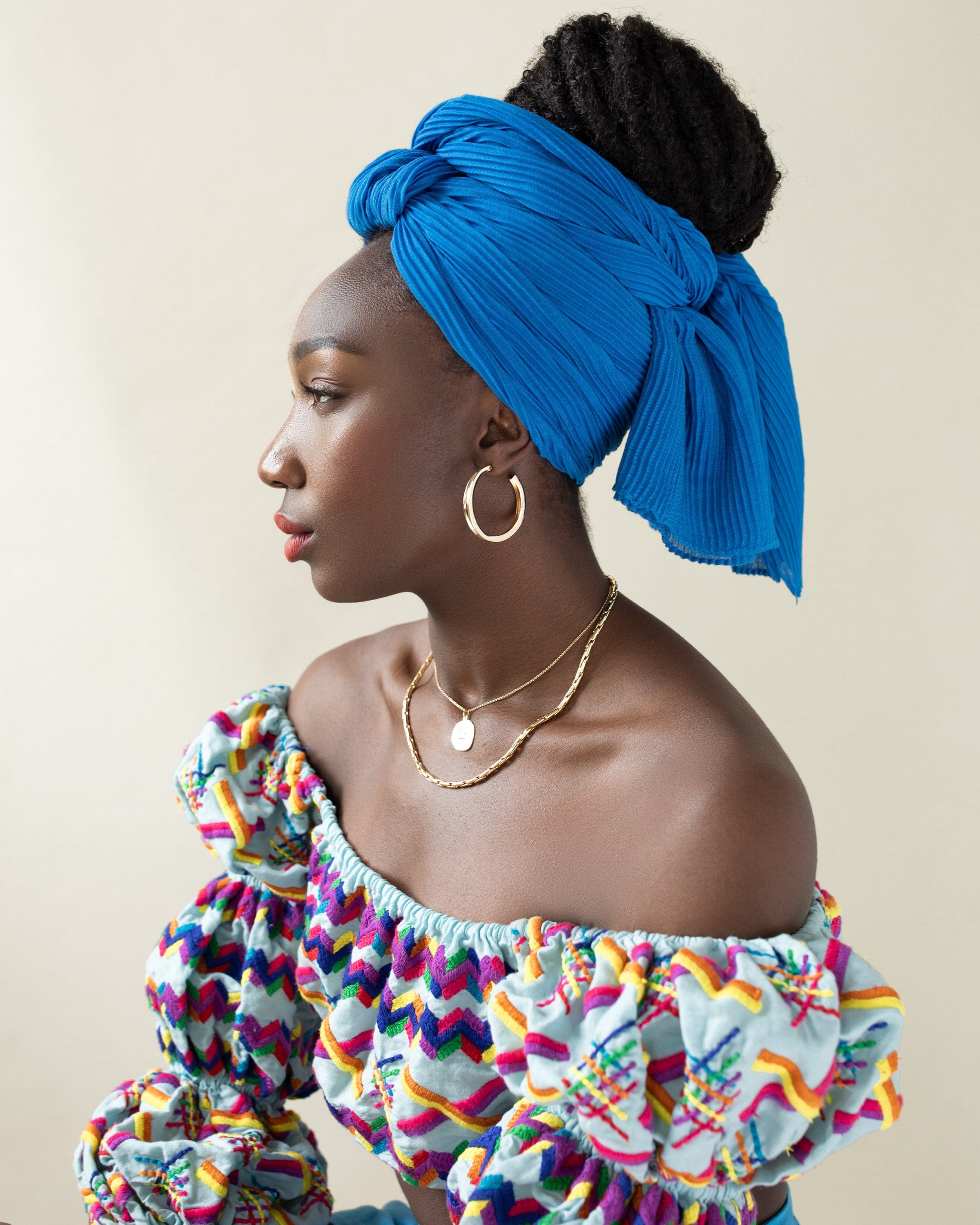 The Wrap Life Pleated Head Wrap in Sapphire Blue Head Wrap