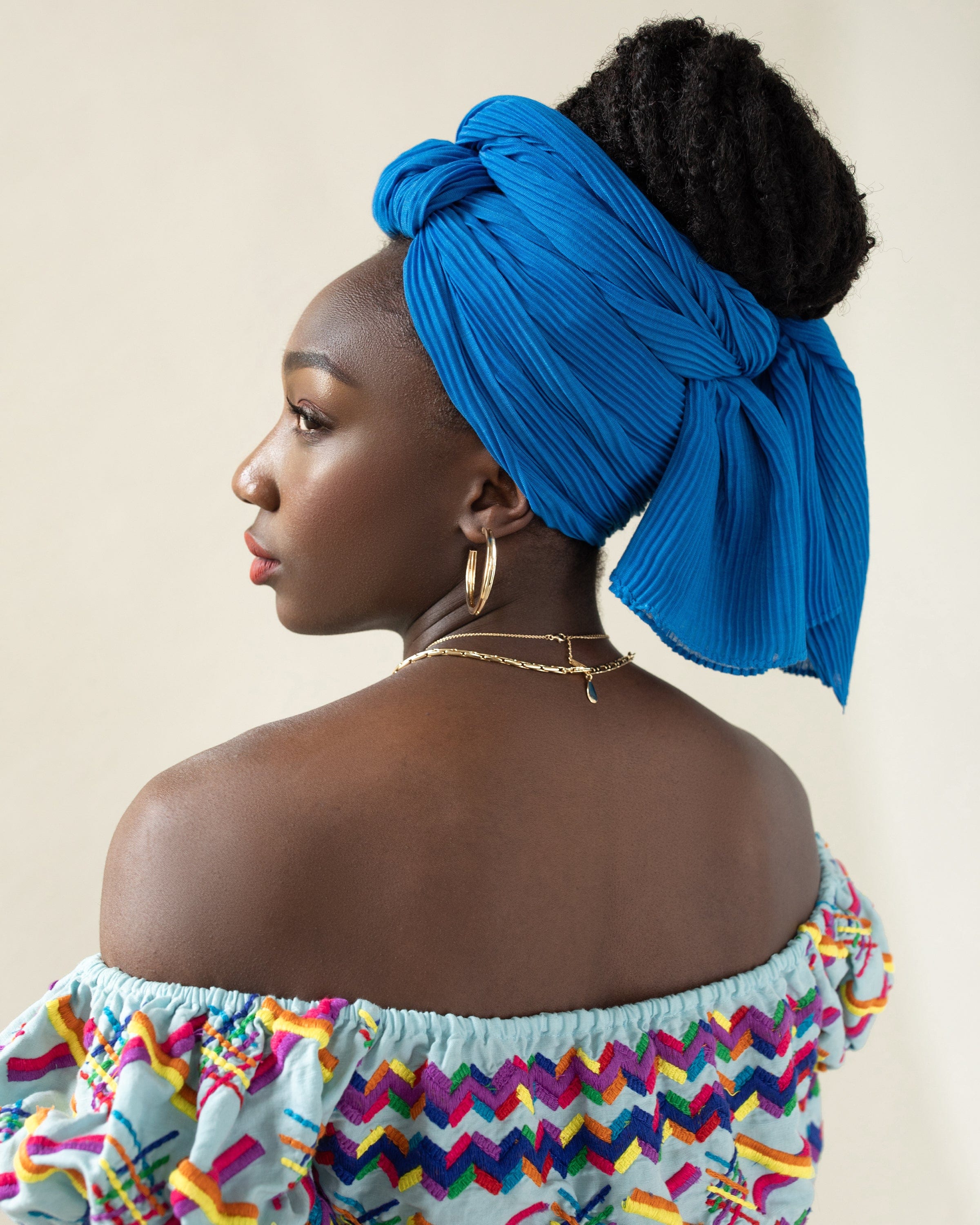 The Wrap Life Pleated Head Wrap in Sapphire Blue Head Wrap