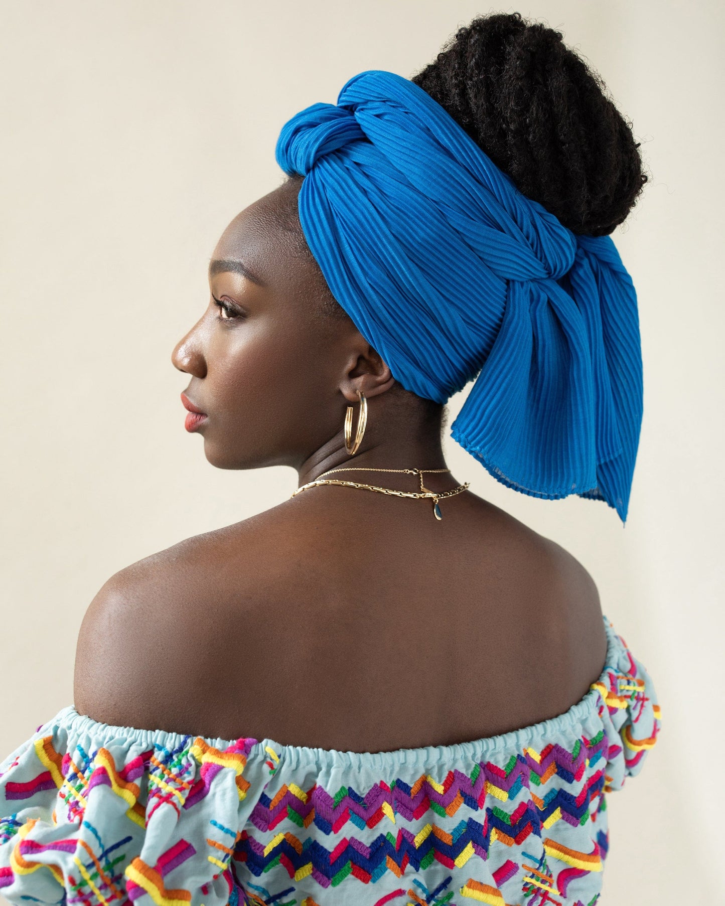 The Wrap Life Pleated Head Wrap in Sapphire Blue Head Wrap
