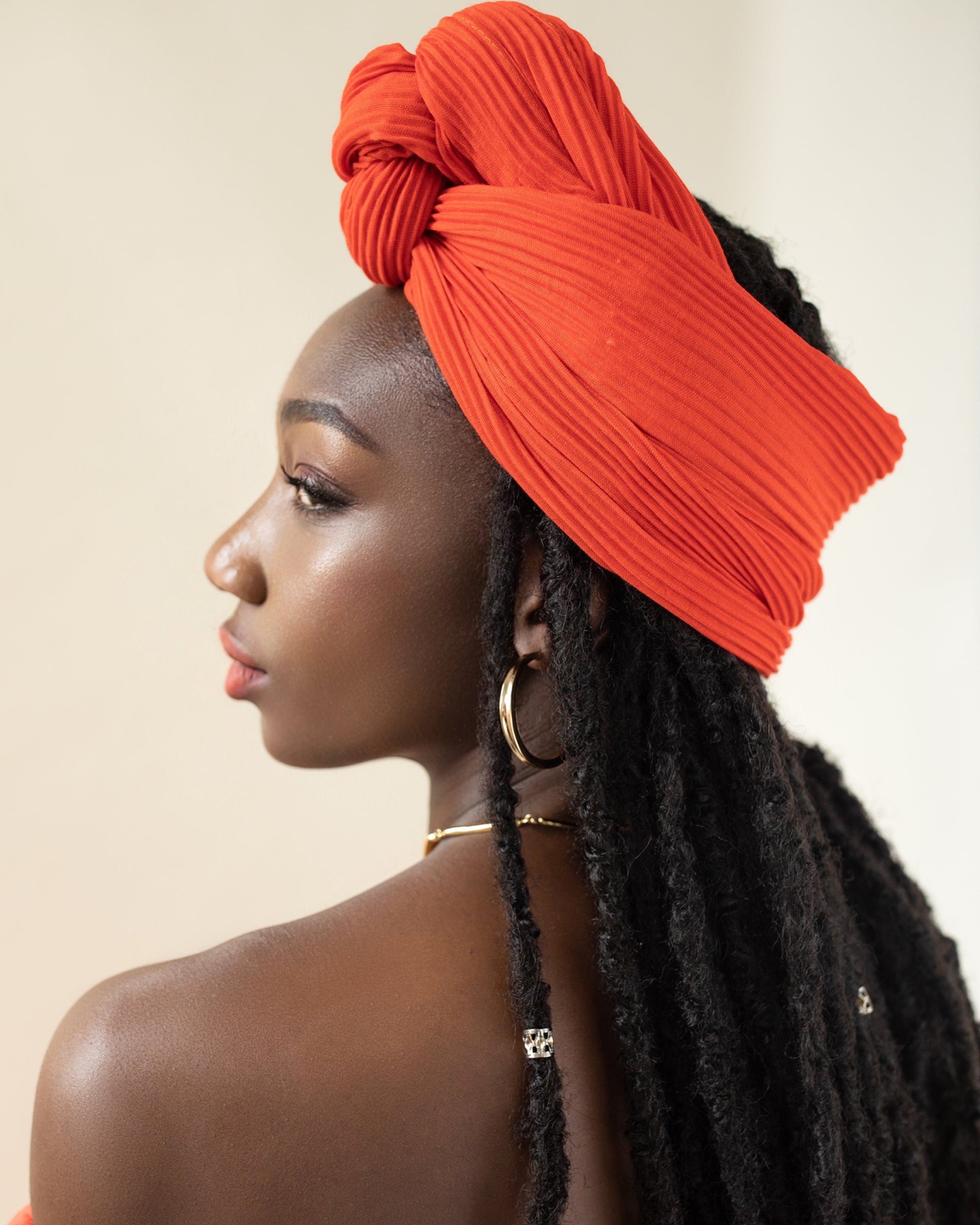 The Wrap Life Pleated Head Wrap in Sundance Orange Head Wrap