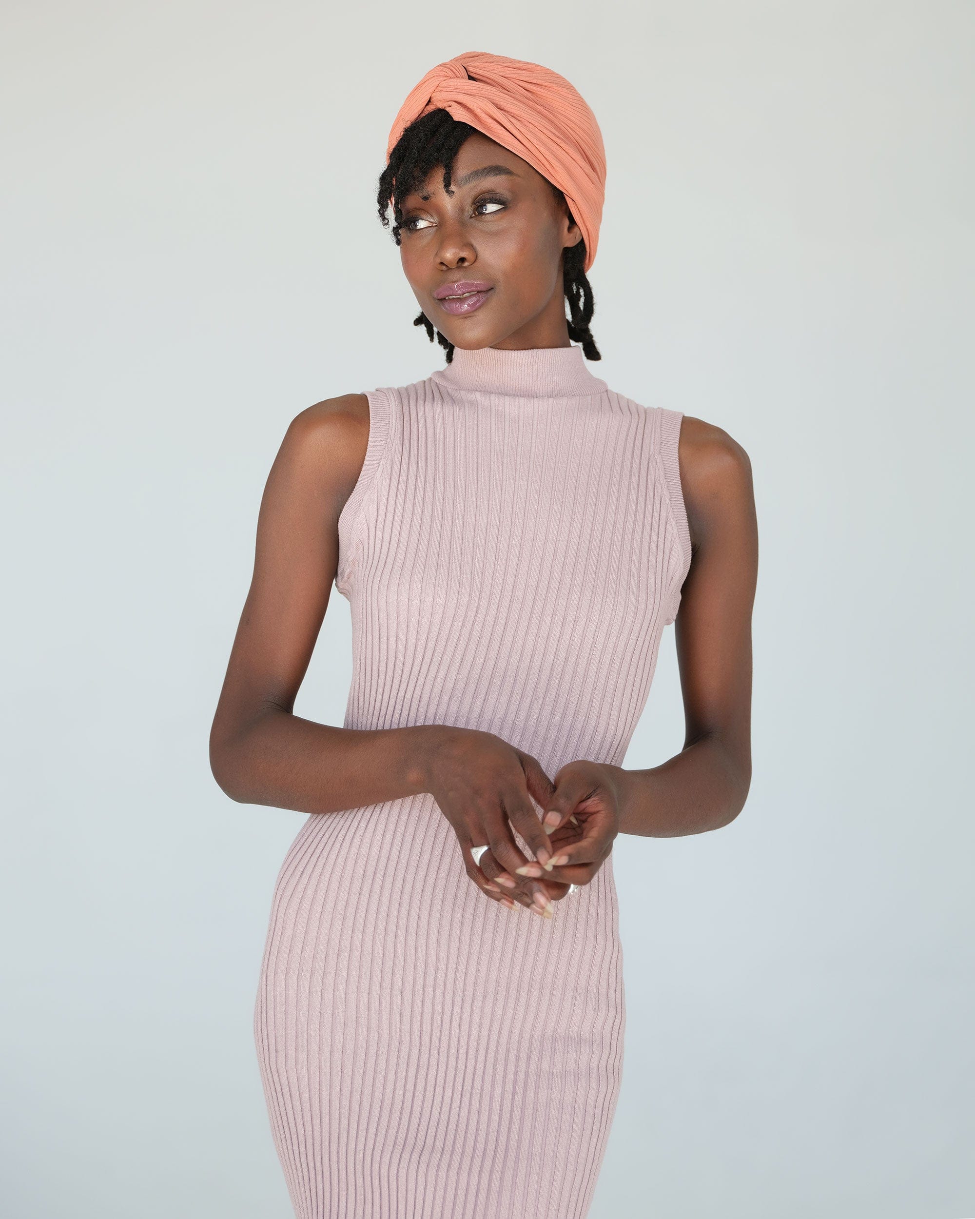 The Wrap Life Ribbed Satin Lined Turban in Adobe Pink Turban