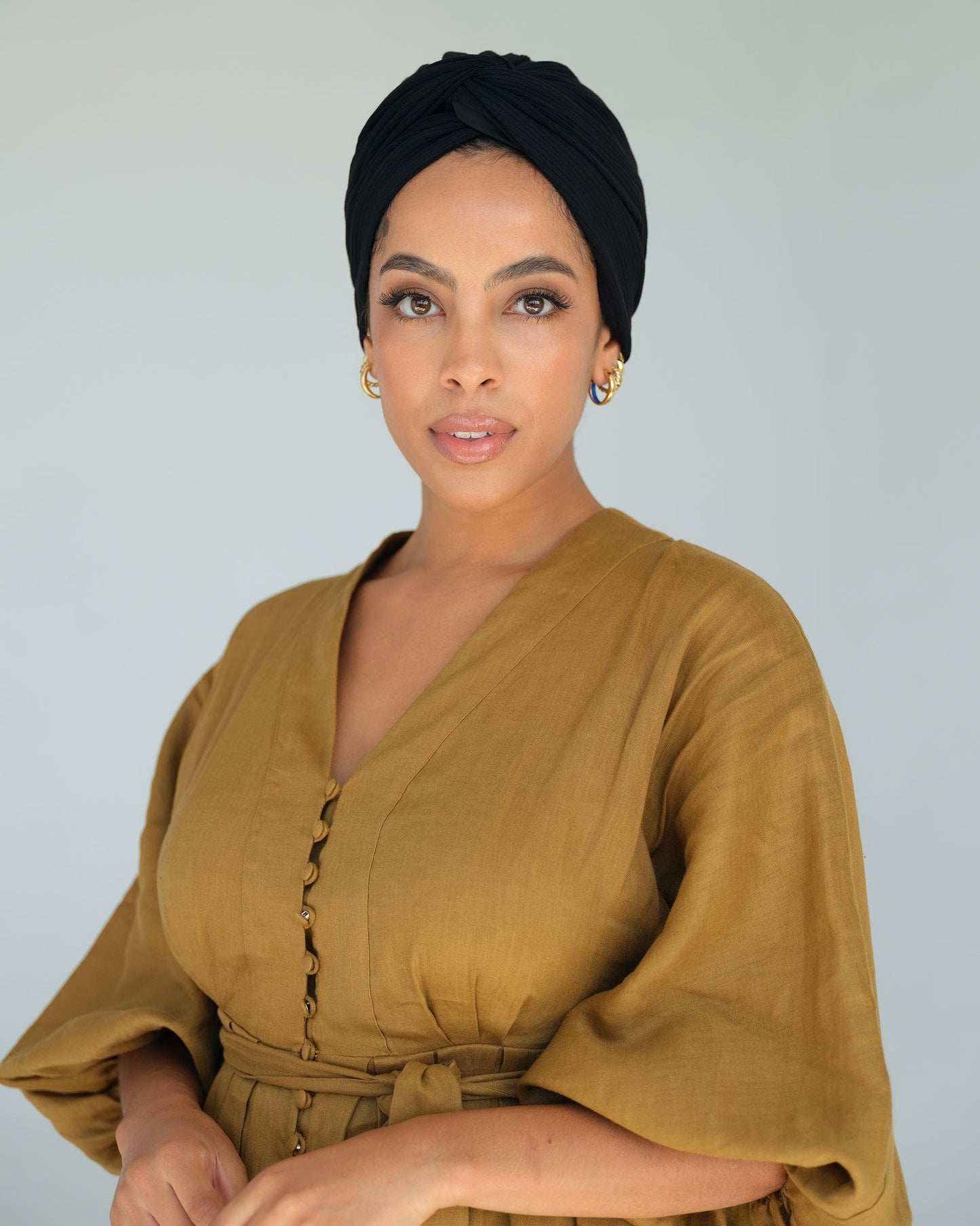 The Wrap Life Ribbed Satin Lined Turban in Jet Black Black Turban