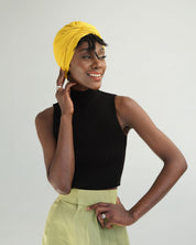 The Wrap Life Ribbed Satin Lined Turban in Marigold Yellow Turban