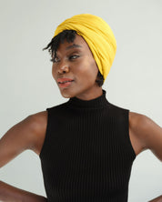 The Wrap Life Ribbed Satin Lined Turban in Marigold Yellow Turban