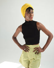 The Wrap Life Ribbed Satin Lined Turban in Marigold Yellow Turban