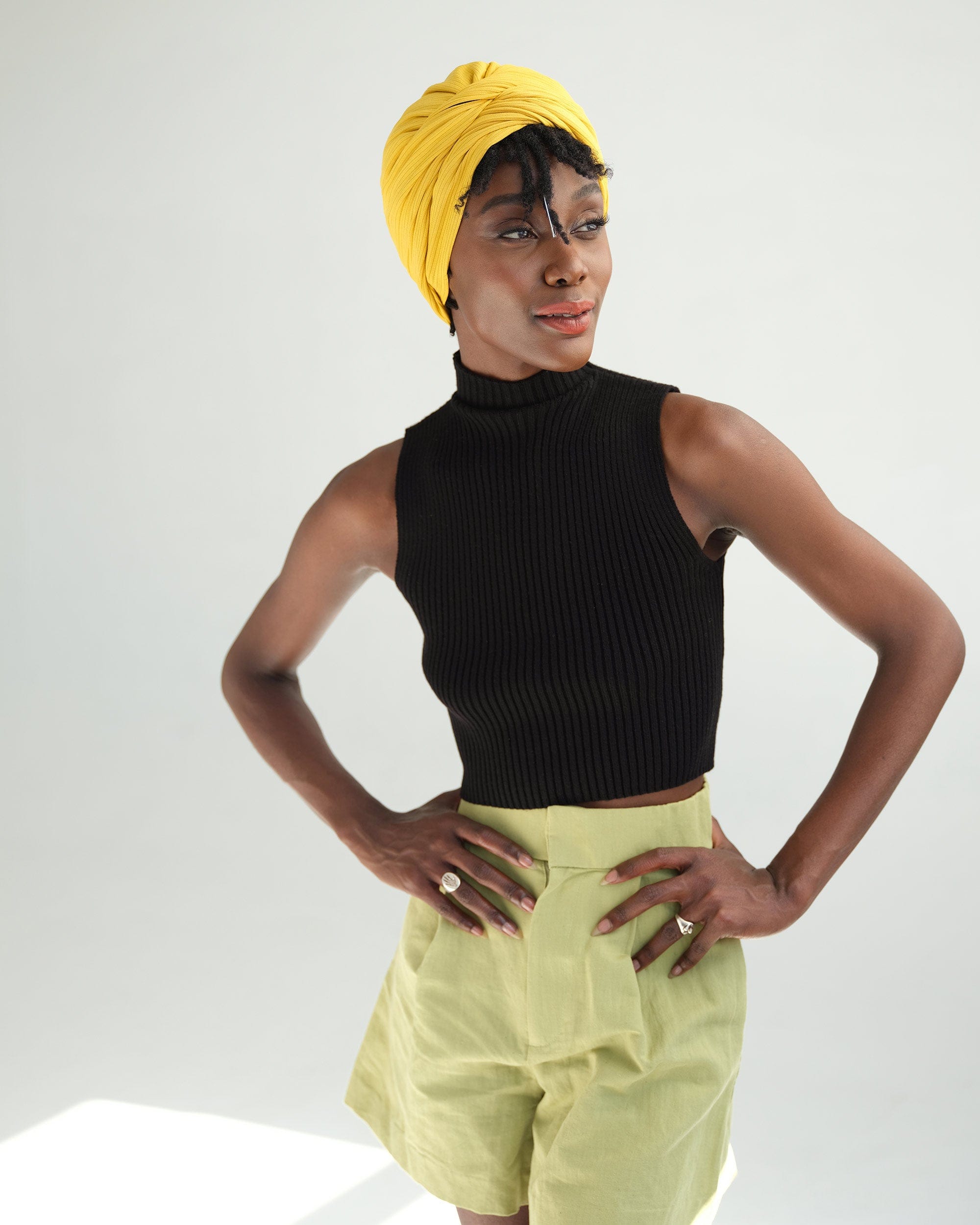 The Wrap Life Ribbed Satin Lined Turban in Marigold Yellow Turban