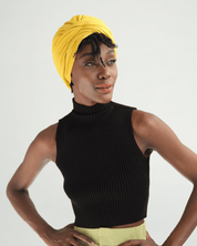 The Wrap Life Ribbed Satin Lined Turban in Marigold Yellow Turban