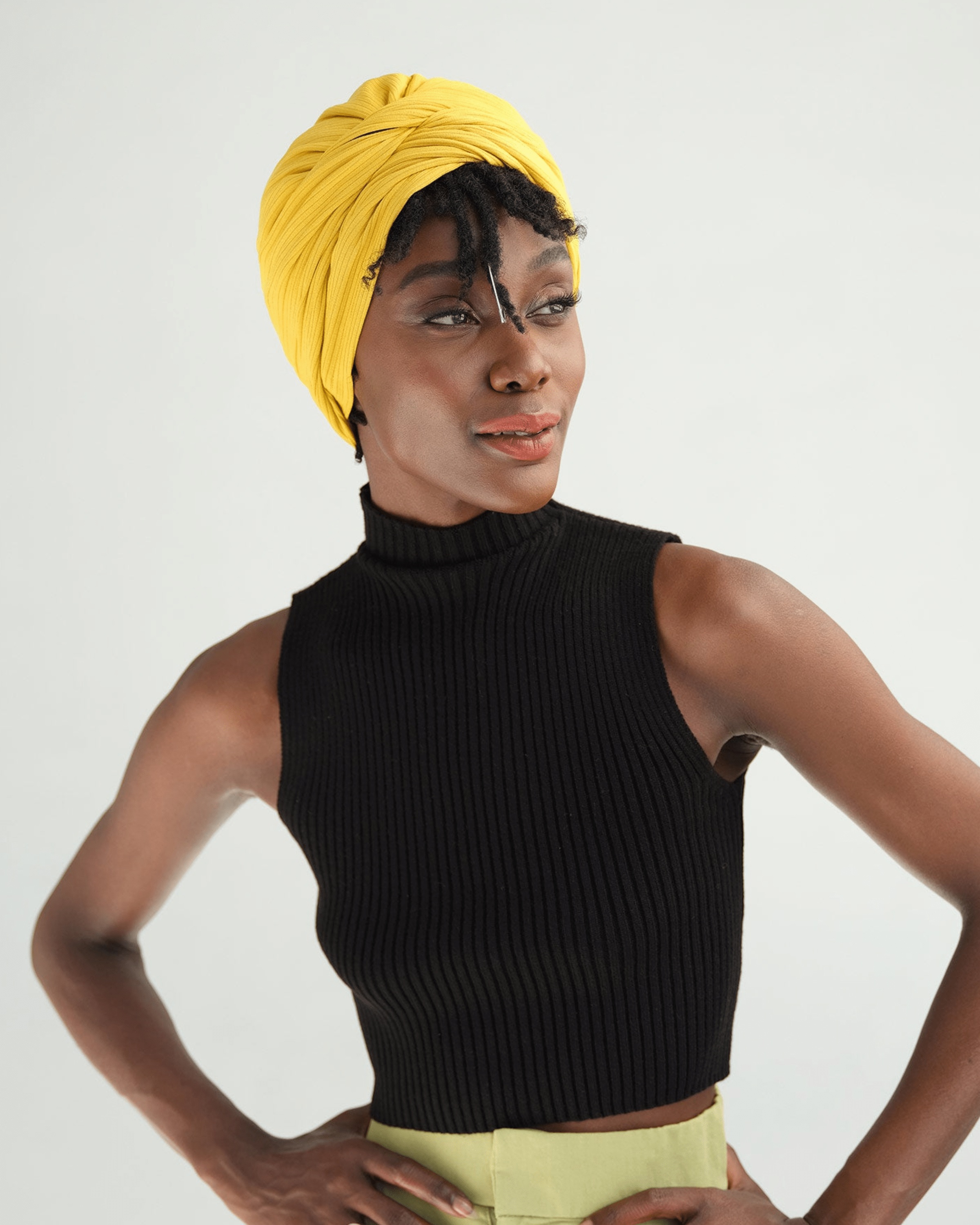 The Wrap Life Ribbed Satin Lined Turban in Marigold Yellow Turban