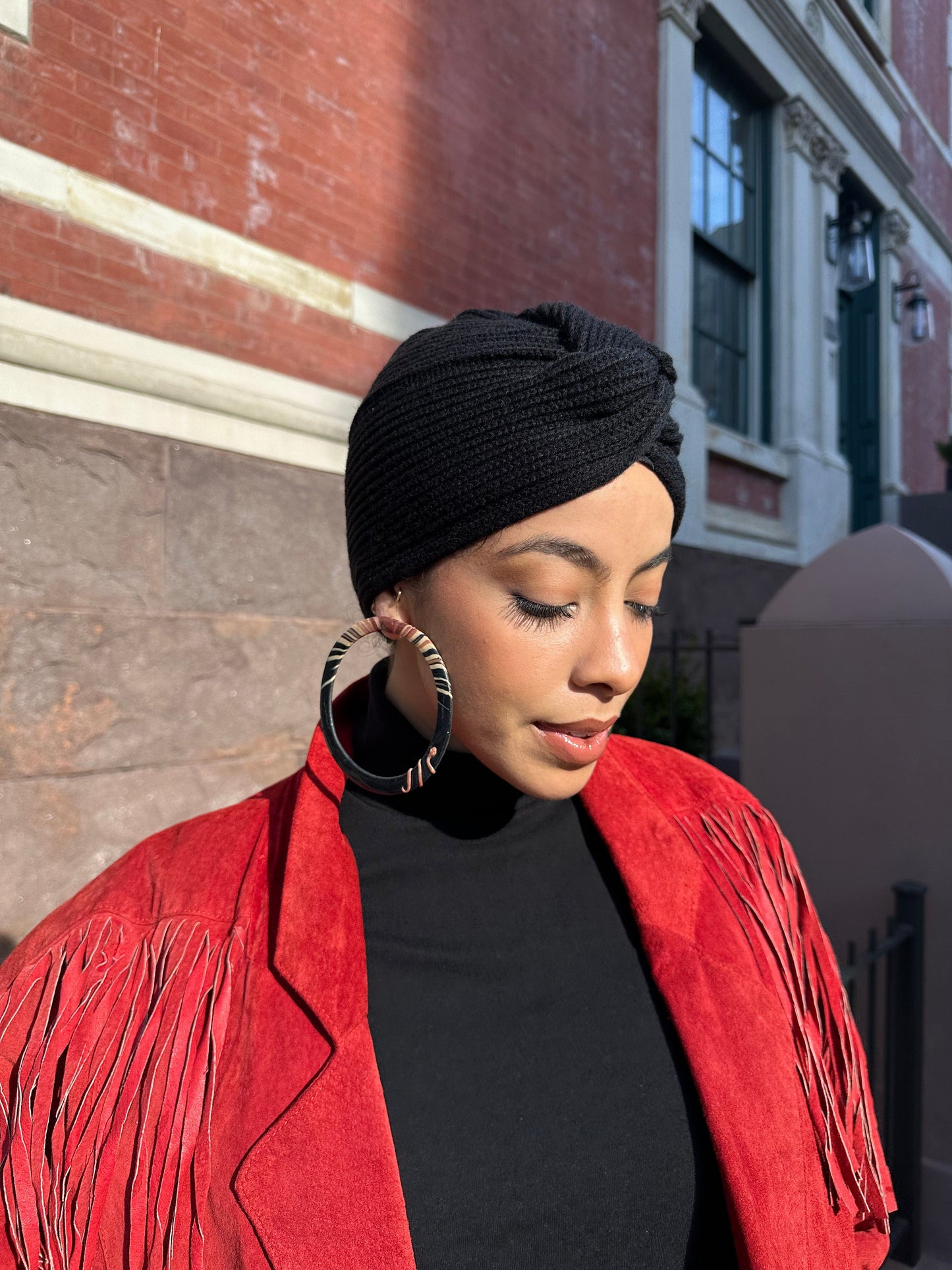 The Wrap Life Satin Lined Winter Turban in Onyx Black Turban