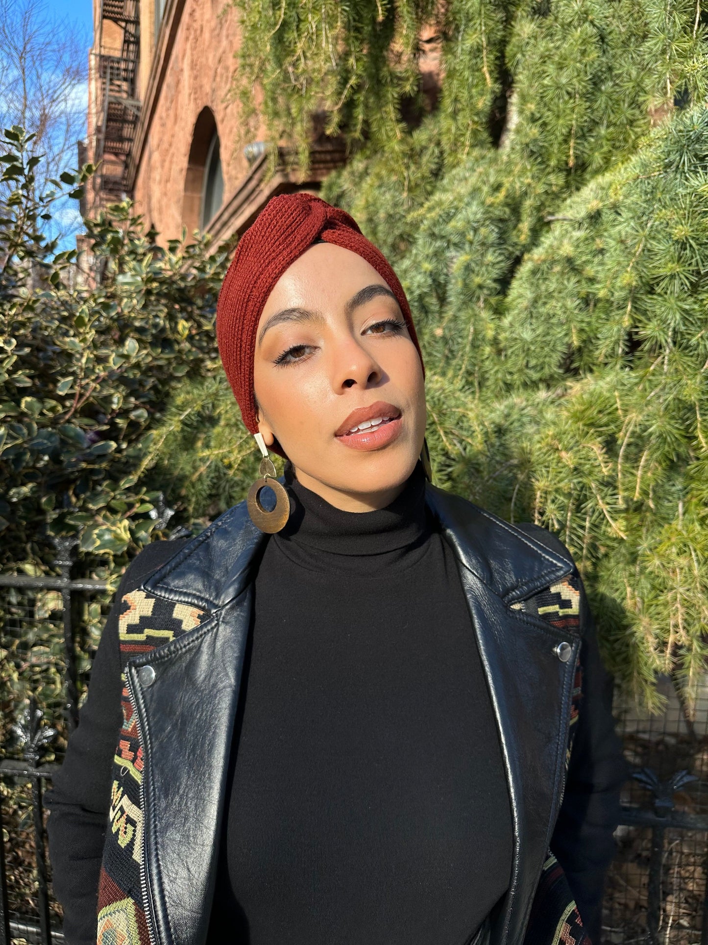 The Wrap Life Turban Red Satin Lined Winter Turban in Sienna