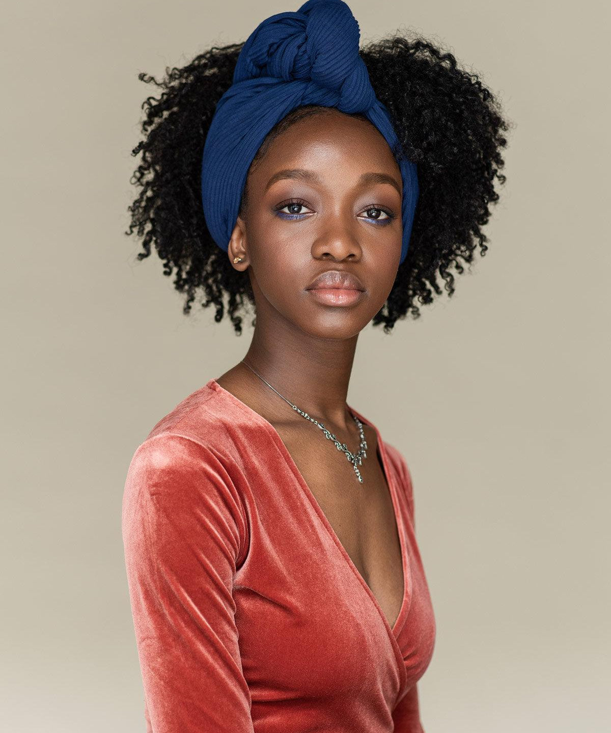 Nnenna styles Michelle using our BLUE head wrap.