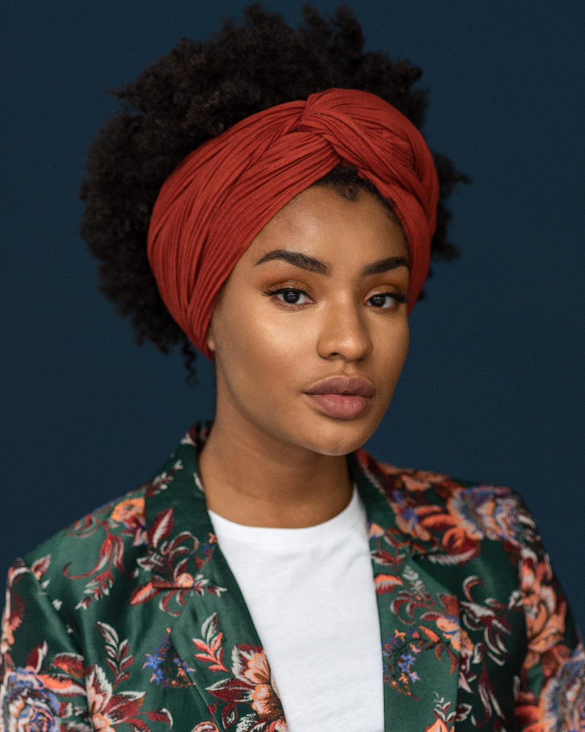 Double Front Twist Pleated Head Wrap in Sienna The Wrap Life