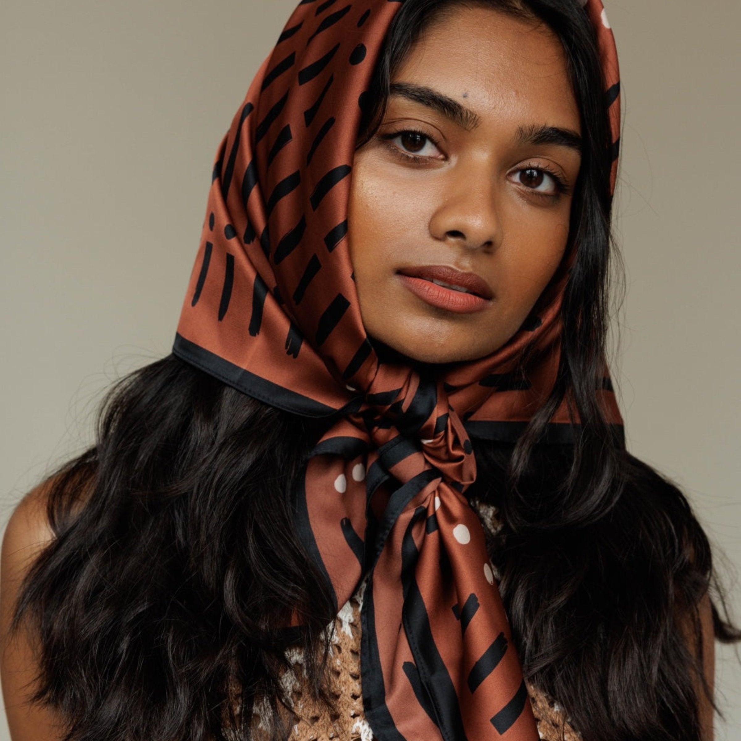 Satin Head Scarf in Terra