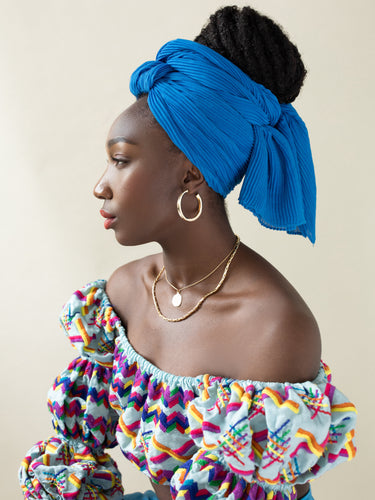 Pleated Head Wrap in Saphire