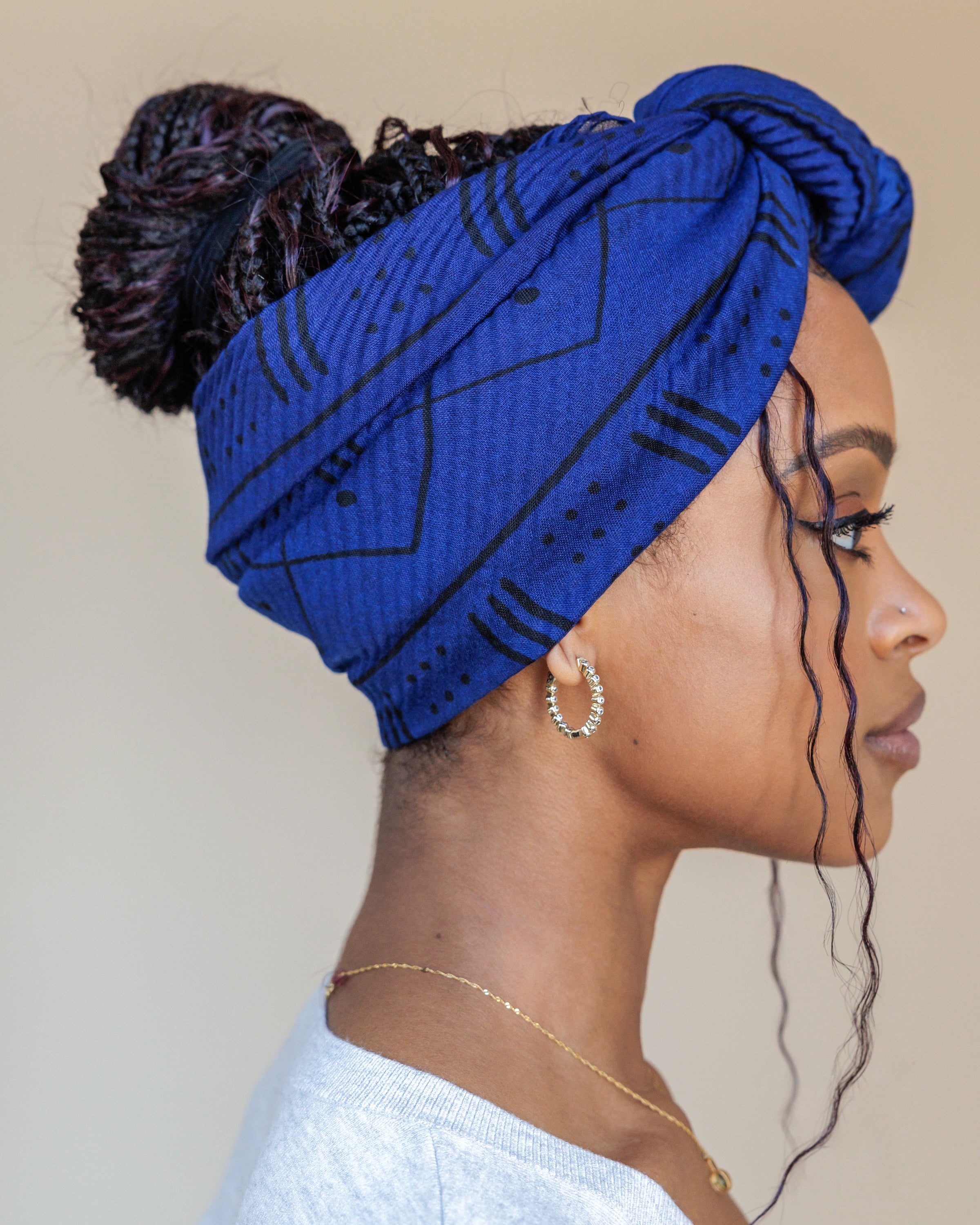 Printed Pleated Head Wrap in Essence