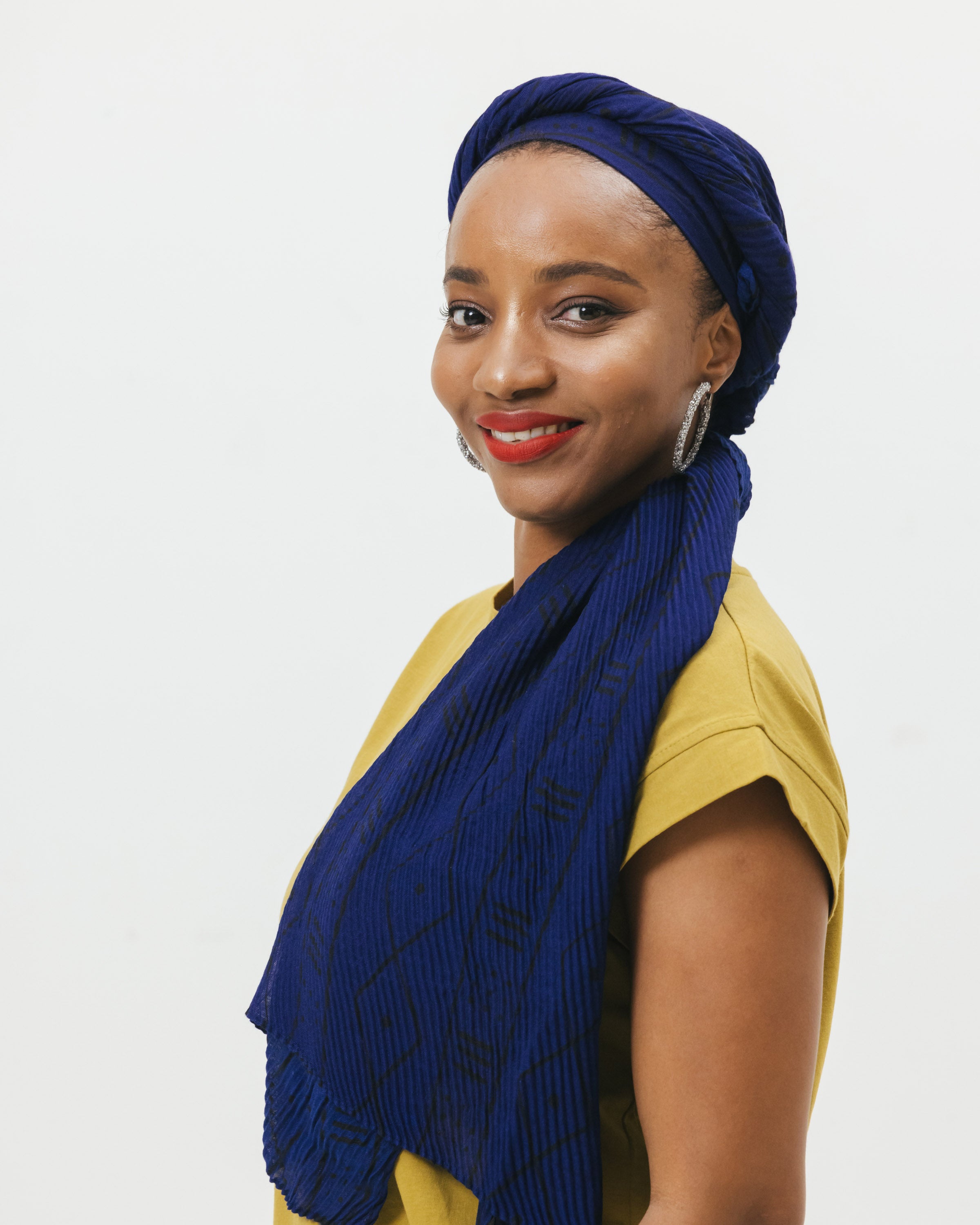 Printed Pleated Head Wrap in Essence