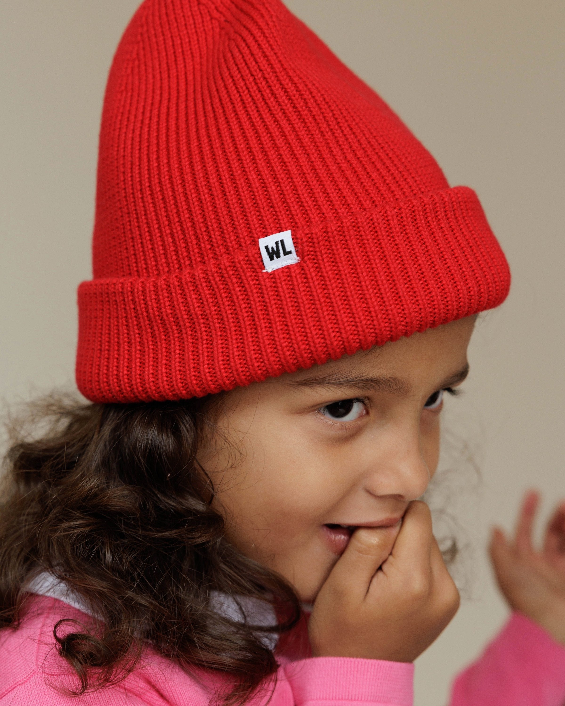 Satin Lined Beanie in Cherry-Kids