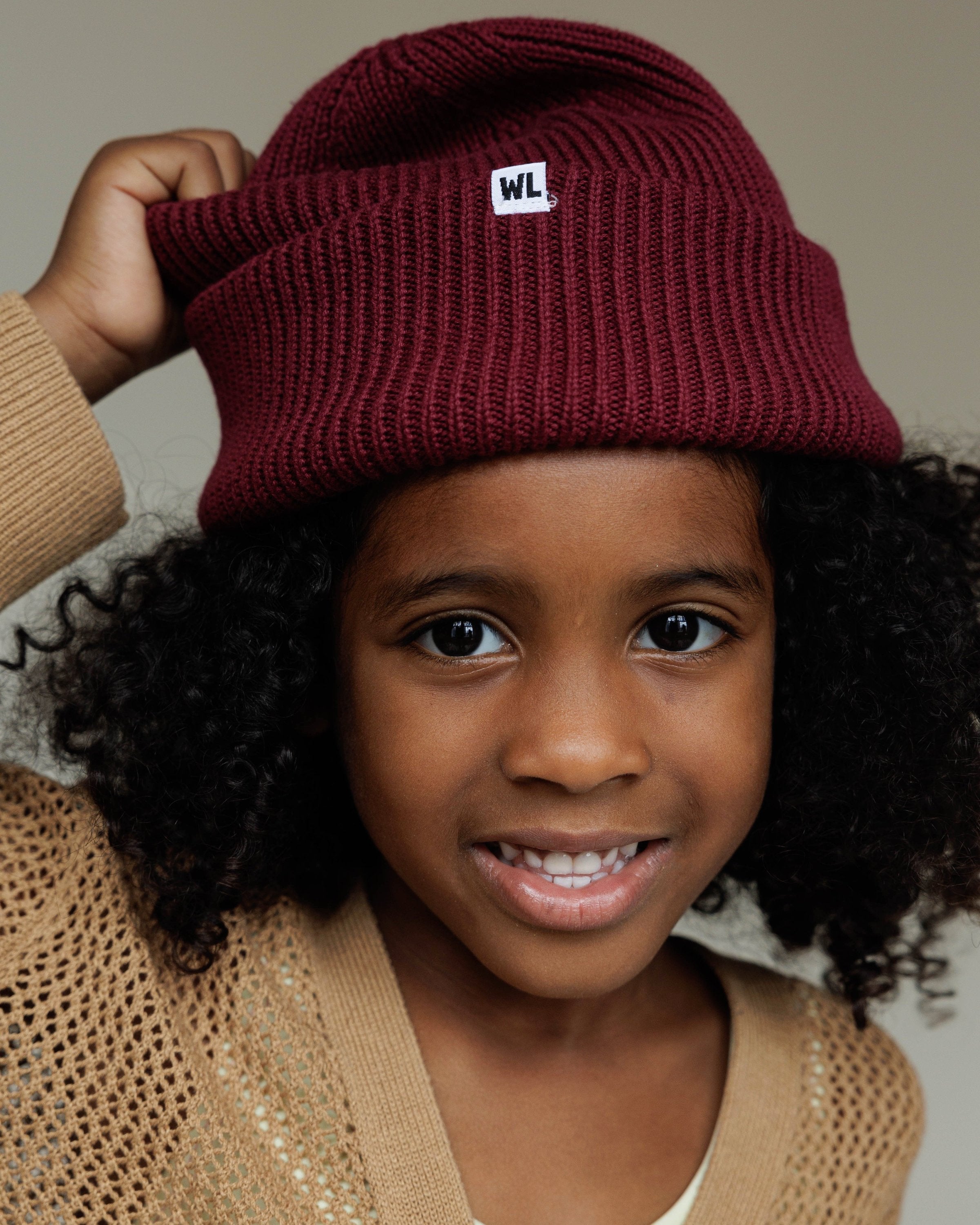 Satin Lined Beanie in Plum-Kids