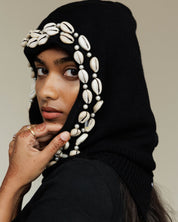 Satin Lined Cowrie Shell Balaclava in Black