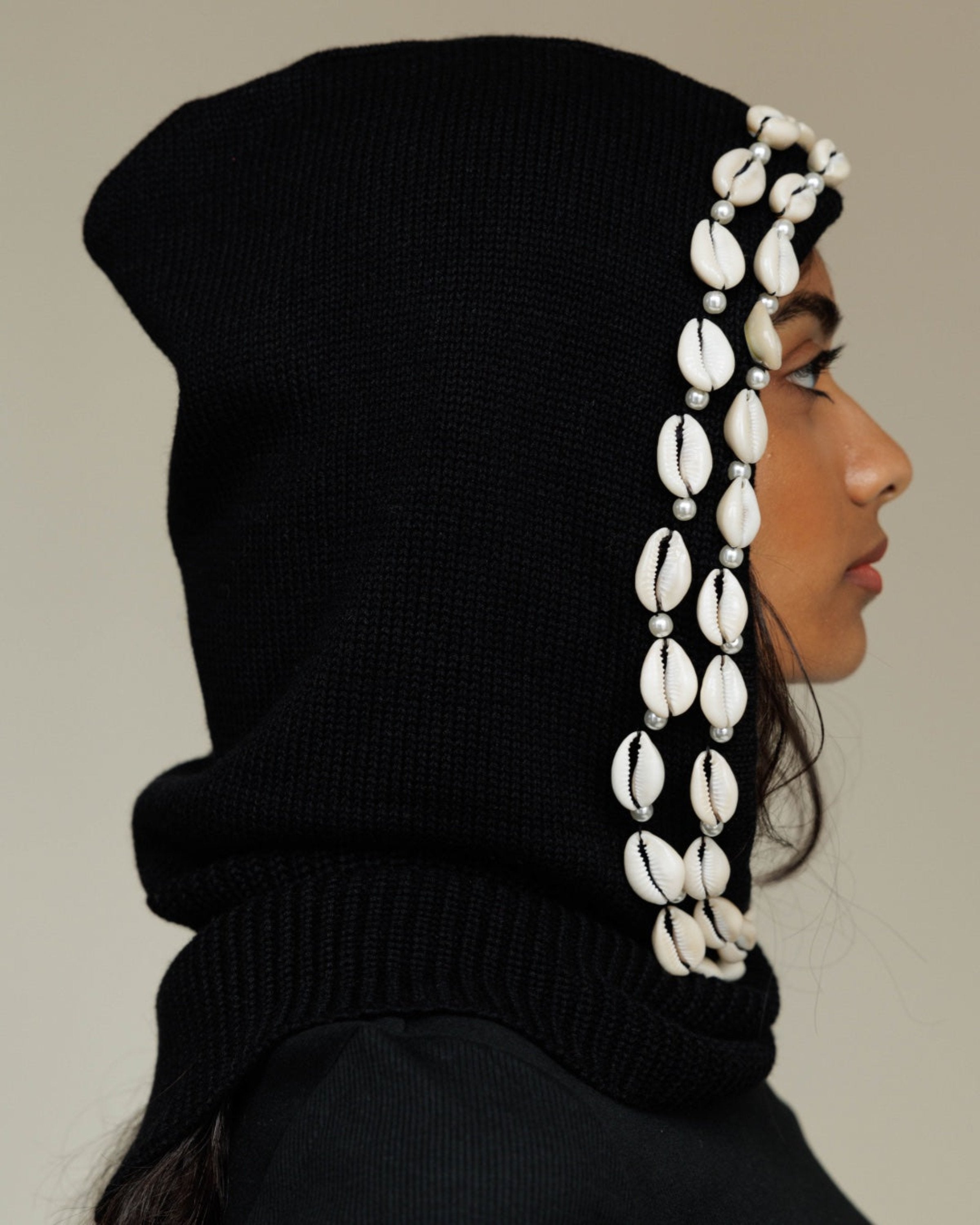 Satin Lined Cowrie Shell Balaclava in Black