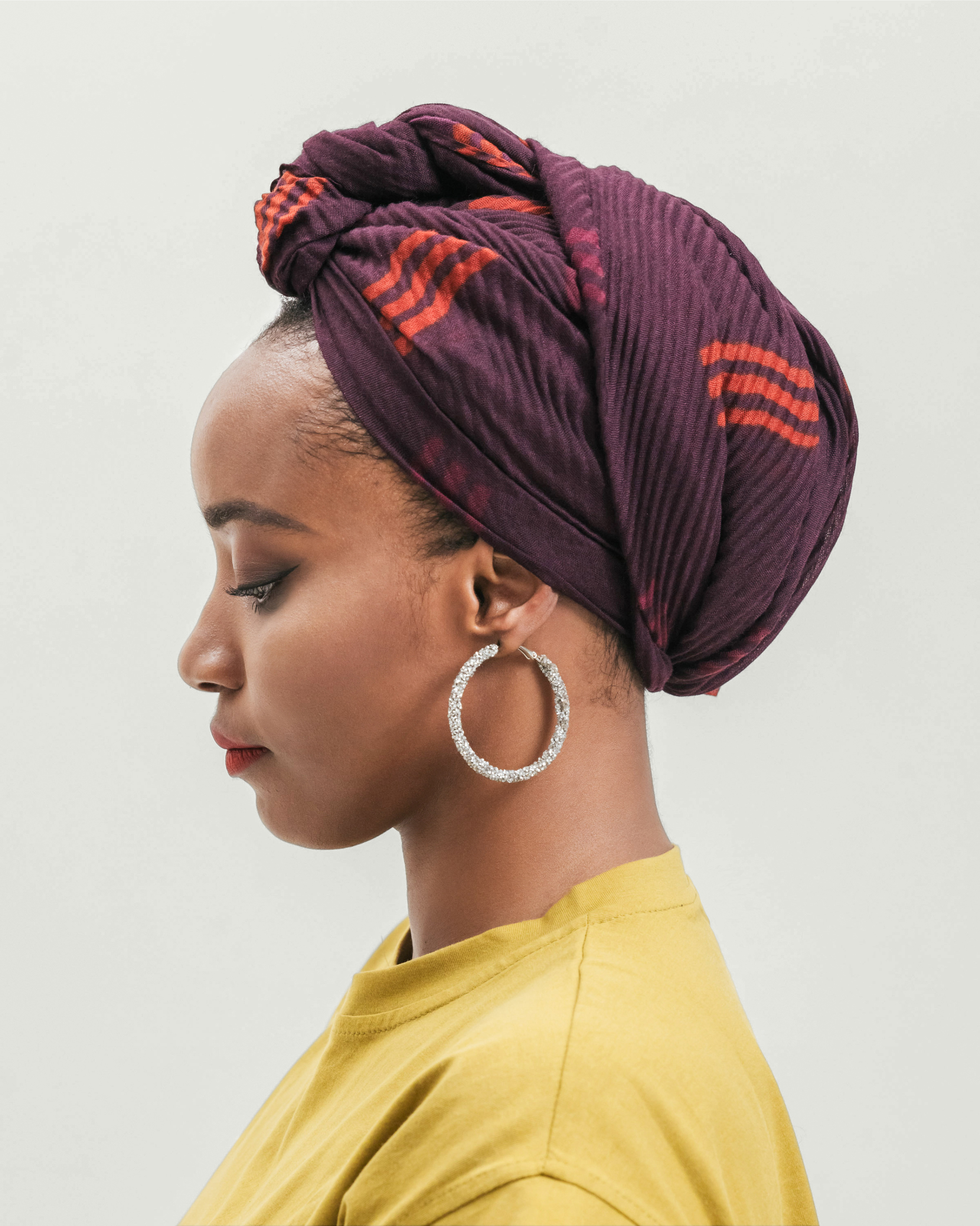 Printed Pleated Head Wrap in Yara