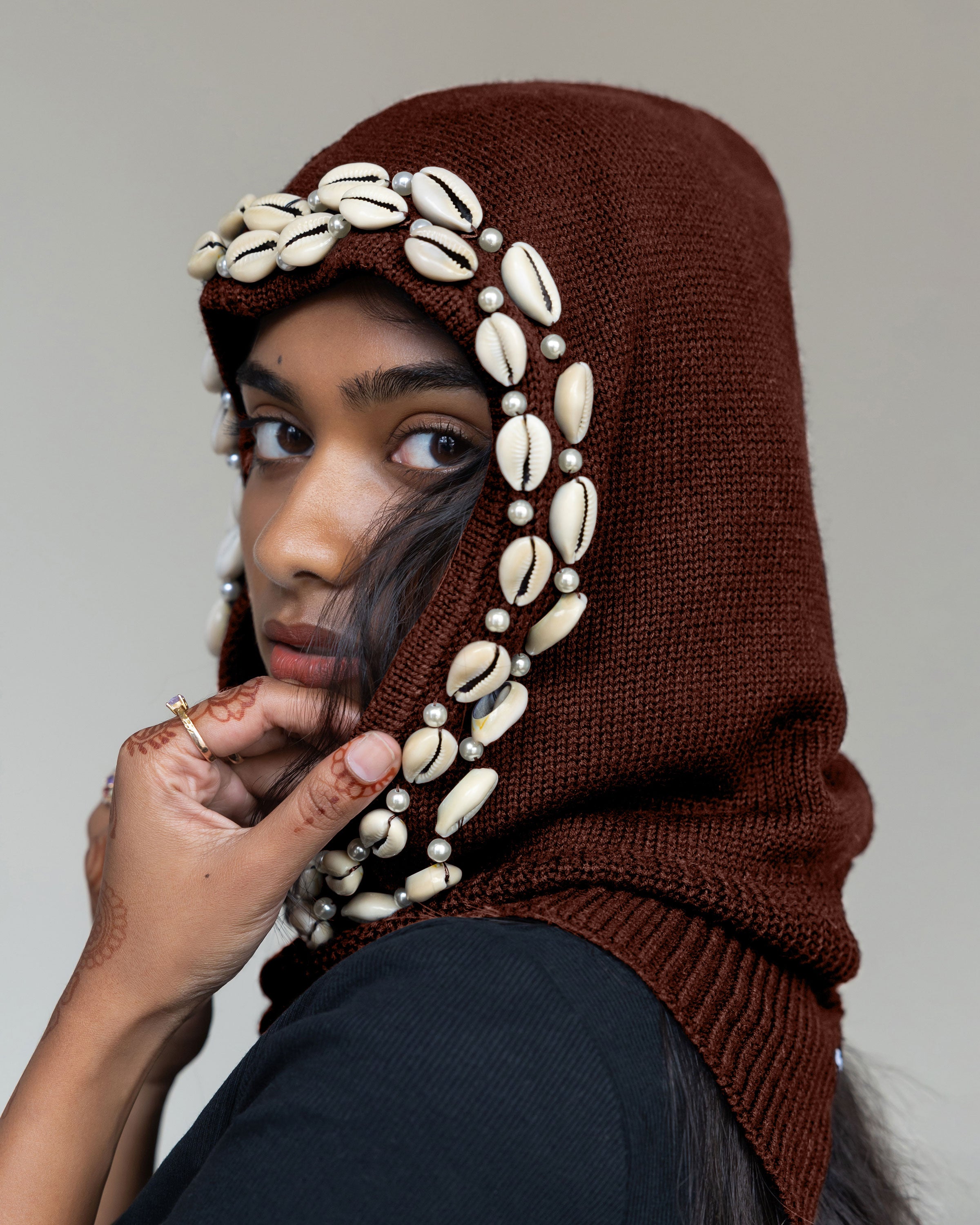 Satin Lined Cowry Shell Balaclava in Umber