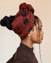 Printed Pleated Head Wrap in Mahogany
