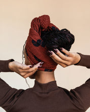 Printed Pleated Head Wrap in Mahogany