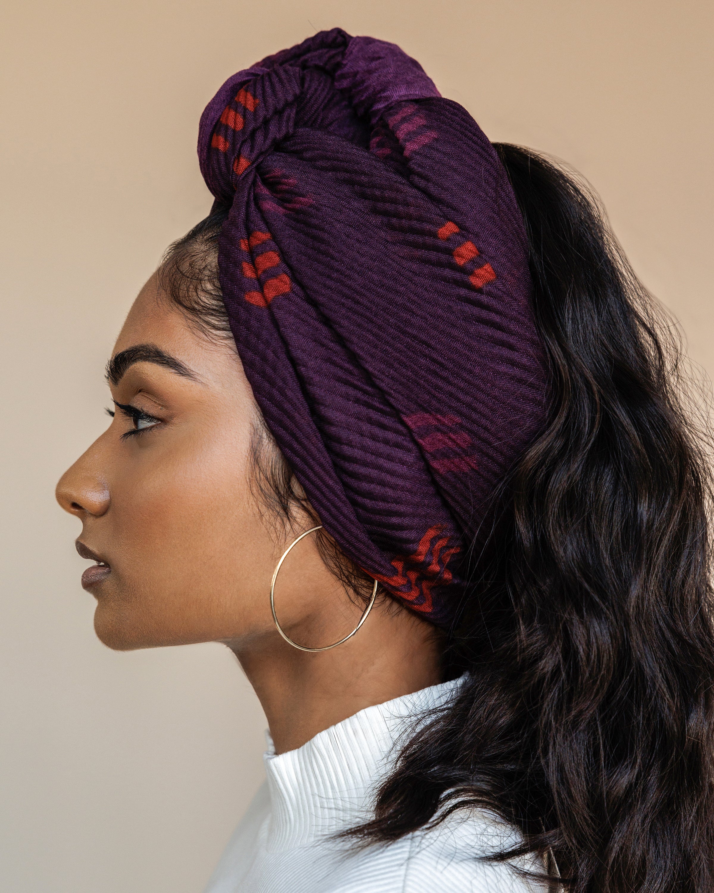 Printed Pleated Head Wrap in Yara