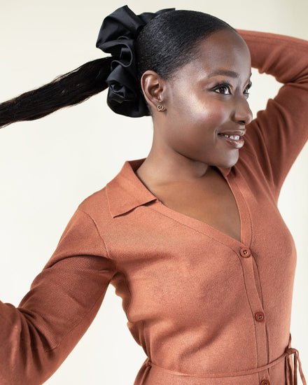 The Wrap Life Allure Satin Scrunchie in Black Black Scrunchie
