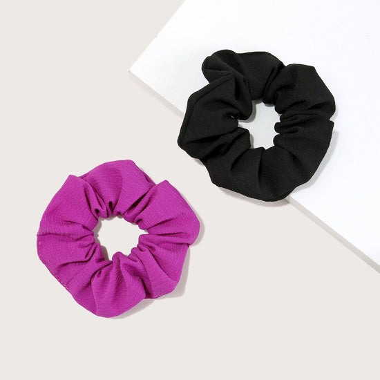 The Wrap Life Allure Two-pack Knitted Scrunchie- Magenta & Black Purple Scrunchie