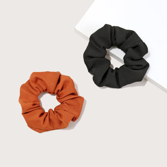 The Wrap Life Allure Two-pack Knitted Scrunchie- Paprika & Black Orange Scrunchie
