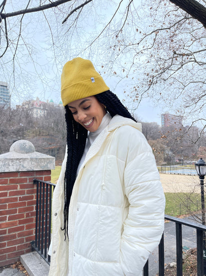 The Wrap Life Cuffed Satin Lined Beanie in Citrine Yellow Hat