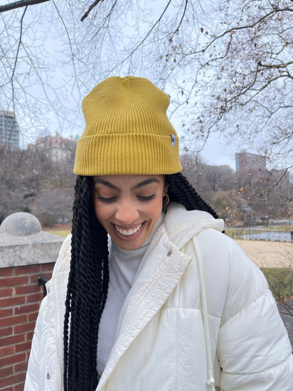 The Wrap Life Cuffed Satin Lined Beanie in Citrine Yellow Hat