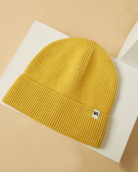 The Wrap Life Cuffed Satin Lined Beanie in Citrine Yellow Hat