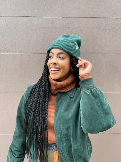 The Wrap Life Cuffed Satin Lined Beanie in Hunter Green Hat