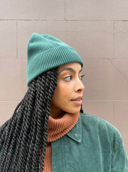 The Wrap Life Cuffed Satin Lined Beanie in Hunter Green Hat