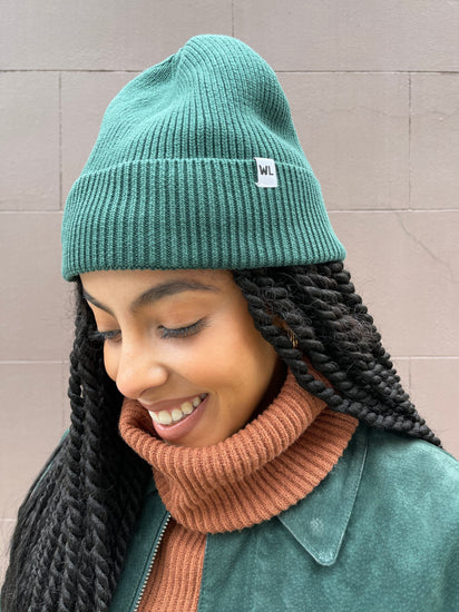 The Wrap Life Cuffed Satin Lined Beanie in Hunter Green Hat