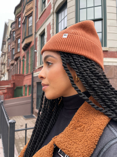 The Wrap Life Cuffed Satin Lined Beanie in Sienna Red Hat